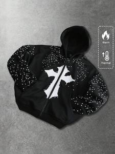 Mens rhinestone oversized <b>hoodie</b> casual streetwear <b>gym</b> wear heavy fabric pullover <b>hoodie</b> winter - Product Image 4