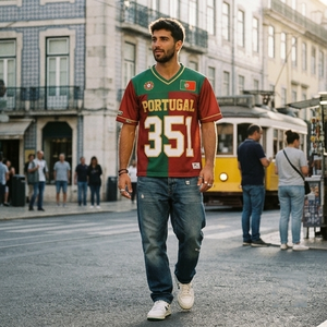 Portugal <b>Soccer</b> Jersey Red Green Mesh Fabric Number 351 Back Print Sport Shirt - Product Image 2