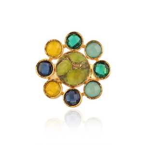 Bague fleurie multi-pierres en argent sterling 925 plaqué or 14 carats, péridot, turquoise, quartz, bijoux en pierres précieuses faits à la main pour femmes - Product Image 5