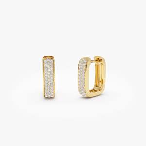 Joyería Personalizada Clásica, Pendientes Heggie Cuadrados de Plata de Ley 925 con Pavé, Chapados en Oro de 14K, con Moissanita, Joyería Fina para Mujer - Product Image 1
