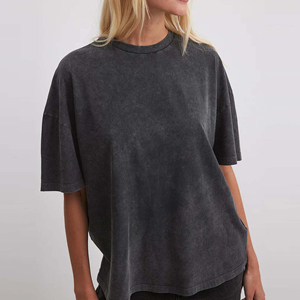 Oversized Women's Acid Wash 100% Cotton Short Sleeve O-Neck Solid Color Streetwear Anti-UV Casual T-Shirt - Product Image 5