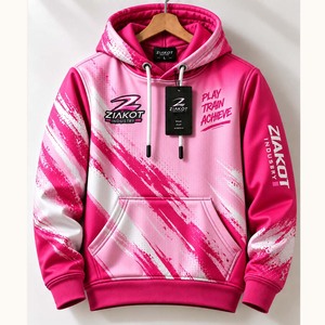 Sweat-shirt à capuche sportif personnalisé Ziakot Industry, rose clair-rose-blanc, motif abstrait 3D à effet de pinceau, vente en gros - Product Image 1