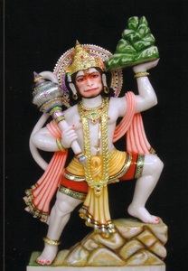Marbre blanc Das Hanuman Sur L'épaule Bal Ram Laxman Sculpture - Product Image 2