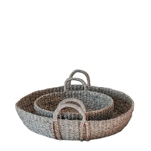 Cesta de algas marinas redonda plegable al por mayor con asas, almacenamiento práctico, utensilios de cocina, accesorios para el hogar, plástico tejido a mano para PC - Product Image 1