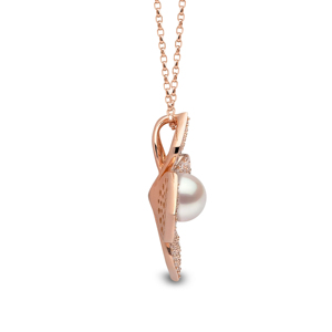 Pendentif fleur en or rose et perles avec accents de diamants, collier romantique pour femme - Product Image 3