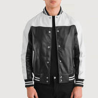 Blouson Bomber Homme en Cuir Véritable Imperméable à Blocs de Couleurs avec Fermeture Éclair, Style Décontracté Baseball, Veste d'Hiver Streetwear