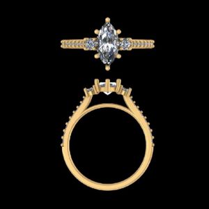 Marquise Cut Diamond Engagement <b>Ring</b> in 14k 18k Yellow <b>Gold</b> with Round Side Stones and Pave <b>Set</b> Sparkling Tapered Diamond Band - Product Image 3