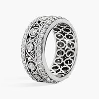 Bague large en or blanc 14 carats, style vintage, filigrane, avec diamant de laboratoire