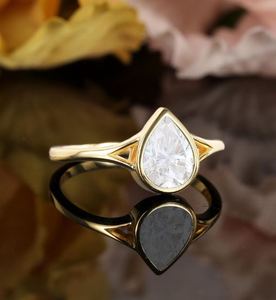 Pear Cut Moissanite Solitaire Engagement <b>Ring</b> Gold Plated 925 Silver <b>Split</b> Band for Wedding & Anniversary Luxury Bridal <b>Ring</b> - Product Image 3