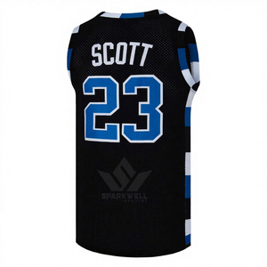 Maillot de basket-ball personnalisé noir bleu blanc en mesh sans manches respirant impression par sublimation unisexe adulte vêtements de sport - Product Image 2