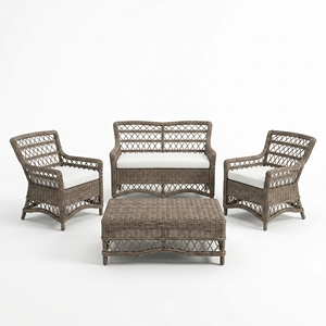 Conjunto Canberra de 4 sillas de ratán Subaliu Kuboo con mimbre y vidrio templado, sofá de tela para exteriores, muebles de patio de primera calidad. - Product Image 1