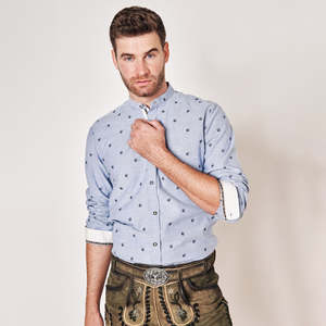 Chemise traditionnelle à col montant en flanelle de coton à carreaux, style bavarois allemand, design Trachten pour Lederhosen - Product Image 1