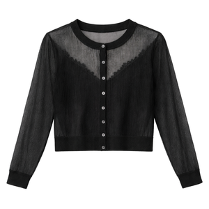 Women Eden Sheer Knit <b>Cardigan</b> <b>Lightweight</b> Button Front Semi Transparent Long Sleeve Summer Layer Top Wear Style Fit Up - Product Image 1