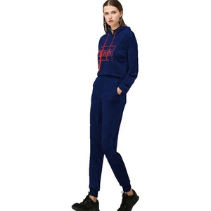 New arrival women <b>long</b> sleeves crop top custom fabric and printing hoodie with <b>matching</b> joggers pants two piece set - Product Image 1