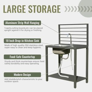 Aluminum Outdoor Kitchen Island <b>Storage</b> with Stainless Steel Sink Faucet Drainboard Free Shipping - Product Image 2