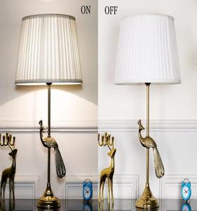 Brass Peacock Table Lamp White Fabric Drum Shade Large Traditional Design Warm <b>Light</b> Residential Use - Product Image 2