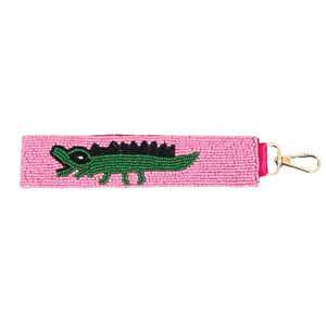 Porte-clés en acier inoxydable tressé perlé, motifs animaux, couleurs changeantes, texte personnalisé, mousqueton, breloques de sac, vert, rose, blanc - Product Image 4