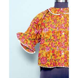 Blusa Floral Vintage Dulce de Estilo Coreano para Mujer, Prenda Exterior de Alta Calidad, Transpirable, 100% Algodón Ecológico, con Mangas Campana - Product Image 2