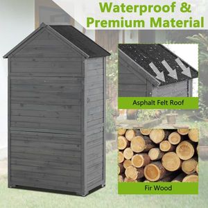 Armadio da Esterno Grigio 39.56"L X 22.04"W X 68.89"H, Casetta Porta Attrezzi da Giardino in Legno con Ripiani e Chiusura a Scatto - Product Image 4