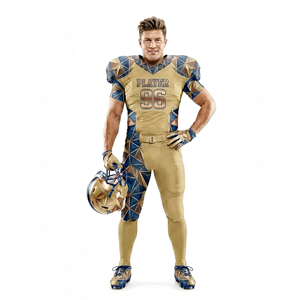 Conjunto de Uniforme de Fútbol Americano, Patrón Geométrico Dorado y Azul, Sublimado, Absorbente de Humedad, Ropa Deportiva Masculina para Todas las Temporadas - Product Image 4