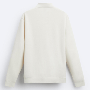 Men's Cream Long Sleeve Knitted Pullover <b>Quarter</b> <b>Zip</b> <b>Sweater</b> Regular Fit Casual Solid Color Breathable Cotton Top - Product Image 3