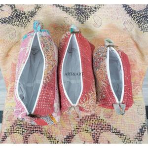 Wholesale Modern Kantha Tassel Zipper Pouch 3-Piece Large Eco-Friendly Portable High Quality Soft Handle Women's Cosmetic Bag - Product Image 5