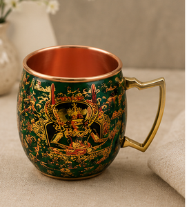 Taza de cobre artesanal exótica, mitológica, roja y dorada, estilo Moscow Mule, de lujo, pintada a mano, con diseño de arte étnico, cobre puro. - Product Image 3