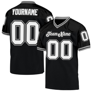 Wholesale Direct OMMIZ INDUSTRY Custom <b>Black</b> <b>White</b>-Gray Mesh Authentic Throwback <b>Football</b> Jersey - Product Image 1