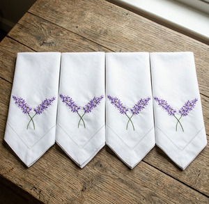 Custom Classic Cotton Embroidered Cloth Napkins Pretty Lavender Full Size Hemstitch Machine Washable Dinner Napkins Home Wedding - Product Image 1