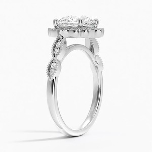 Anillo de Compromiso Vintage con Forma de Flor y Diamantes en Oro Blanco con Engaste Pavé y Corte Brillante Redondo para Mujer - Product Image 4