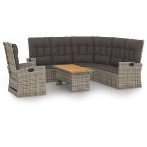 3-Piece Gray Poly <b>Rattan</b> Patio Lounge Set with <b>Cushions</b> Garden Sets - Product Image 2