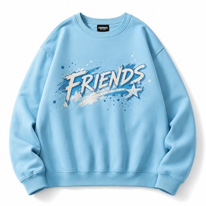 Sweat-shirt unisexe bleu clair à col en V, doublé, en jersey, imprimé par pulvérisation, décontracté, coupe classique, pour l'été - Product Image 5