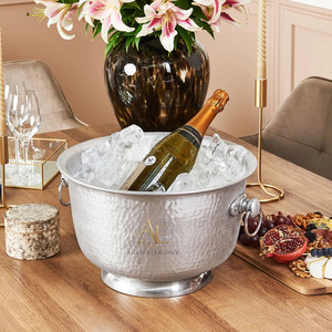 Elegant Hammered Aluminum Wine Ice Bucket With Wire Ring Handles Pedestal Base Luxury Party <b>Champagne</b> Beverage Tub For Wedding - Product Image 1