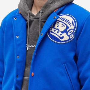 Chaqueta Varsity Personalizada con Parche Bordado de Astronauta, Chaqueta Bomber con Rayas Azul Rey y Naranja, Unisex, Estilo Urbano - Product Image 4