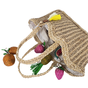 Sac fourre-tout en paille tissé à la main de haute qualité, fermeture éclair, design à bord ondulé, écologique, vintage, décontracté pour la plage, sac de transport d'été - Product Image 5