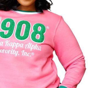 Sudadera Rosa 1908 a Rayas de Chenilla, Cuello Redondo, Manga Larga, Top de Felpa Suave, Ropa Casual de Moda para Mujer, Prenda de Sororidad - Product Image 5