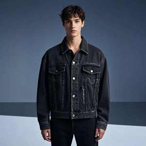 Chaqueta de Mezclilla Negra de Otoño para Hombre, Nueva, de Alta Calidad, Servicio OEM al por Mayor, Personalizada, 100% Algodón, Resistente al Viento, Reversible - Product Image 2