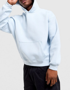 Sweat à capuche oversize pour homme, bleu clair uni, en molleton de coton, style streetwear décontracté, avec poche kangourou, manches longues - Product Image 1
