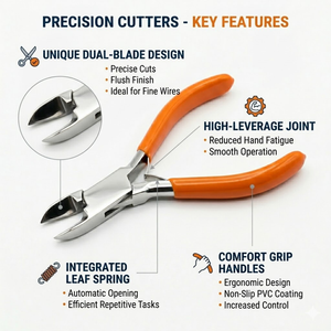 Pince coupante latérale en acier inoxydable avec poignées ergonomiques orange en forme de griffe de chat, outil de fabrication de bijoux - Product Image 3