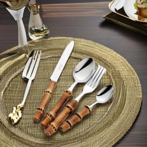 Juego de cubiertos modernos de resina de lujo para bodas y juego de cubiertos de acero inoxidable para regalo de negocios juego de cubiertos con mango de Bambú - Product Image 2