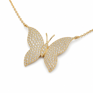 Collar con Colgante de Mariposa, Chapado en Oro de 18K, Moissanita, Corte Brillante Redondo, Diamante, Joyería de Lujo para Mujer - Product Image 1