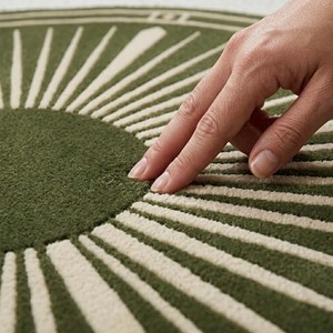Modern <b>Round</b> Sunburst Area Rug Olive Green Geometric <b>Carpet</b> Soft Plush Circular Rug for Living Room Bedroom Home Decor - Product Image 6