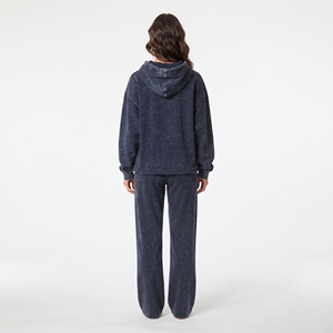 Conjunto Deportivo Urbano para Mujer, Sudadera de Algodón de Color Sólido con Lavado Ácido, Pantalones Deportivos de Dos Piezas con Bolsillos Tipo Canguro - Product Image 4