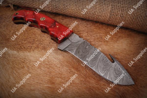 Couteau de chasse à lame fixe en acier Damas forgé à la main, qualité supérieure, avec crochet de poche, vente directe d'usine, manche pleine longueur, pour camping, extérieur et EDC - Product Image 2