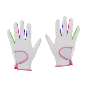Guantes de golf blancos con dedos rosas y coloridos, antideslizantes, transpirables, de microfibra, unisex, con cierre de tirar. - Product Image 6