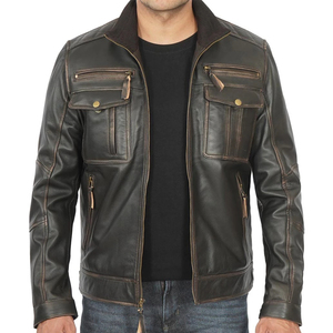 Chaqueta Varsity de Cuero Genuino para Hombre, Diseño 2026, Manga Larga, Estilo Vintage, Cierre de Cremallera, Color Liso, Otoño-Invierno, ODM - Product Image 6