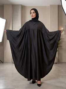 Abaya de Rayón Negra Elegante, Ligera y Transpirable, con Estampado Floral Primaveral, Hecha a Medida, de Marca Privada, Conjunto de Lujo Abierto para Mujeres Musulmanas - Product Image 6
