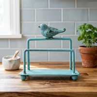 Étagère de rangement vintage en fonte bleue en forme d'oiseau, support rectangulaire en métal fait main pour table de cuisine, type sur pied