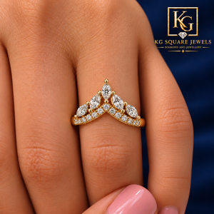 Bague de fiançailles classique Chevron Marquise en or avec diamant de laboratoire élégant 0,25 CTW DEF VVS Clarity, bijoux de mariée de luxe - Product Image 3