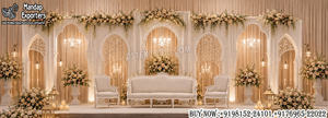 Exclusive Wooden Arches for Modern Weddings Traditional Walima Stage <b>Backdrop</b> Wooden Arch Modern White And <b>Gold</b> Wooden Arches - Product Image 6